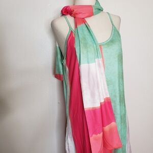 Boutique Summer Stripe Maxi Dress & Sash Beach Pool Loungewear Vacation Resort